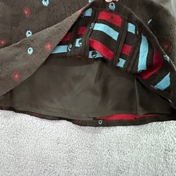 Irene Van Ryb Wool Skirt Size 8 Brown Embroidered Fireworks Pattern A-Line Slip - Picture 6 of 11